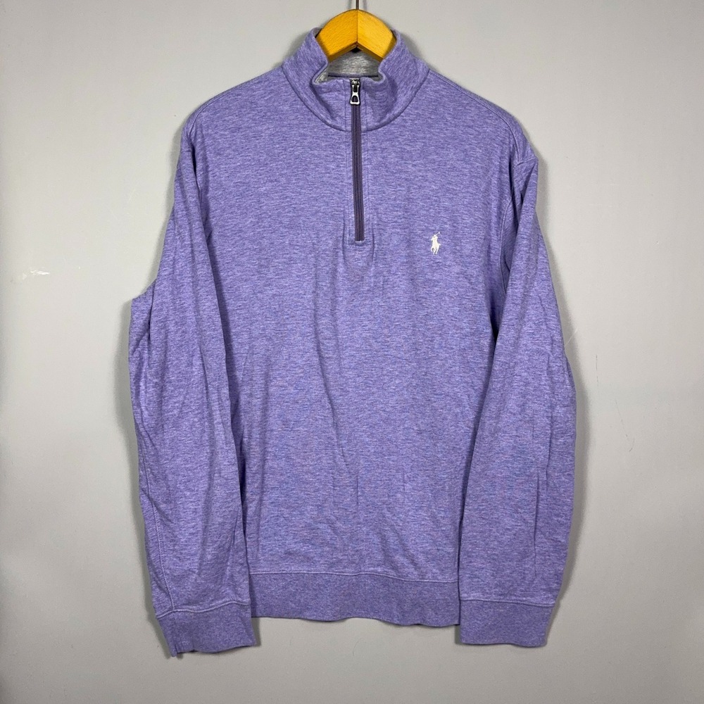 Polo Ralph Lauren Quarter Zip Sweater Mens Size Large Heathered Purple Preppy